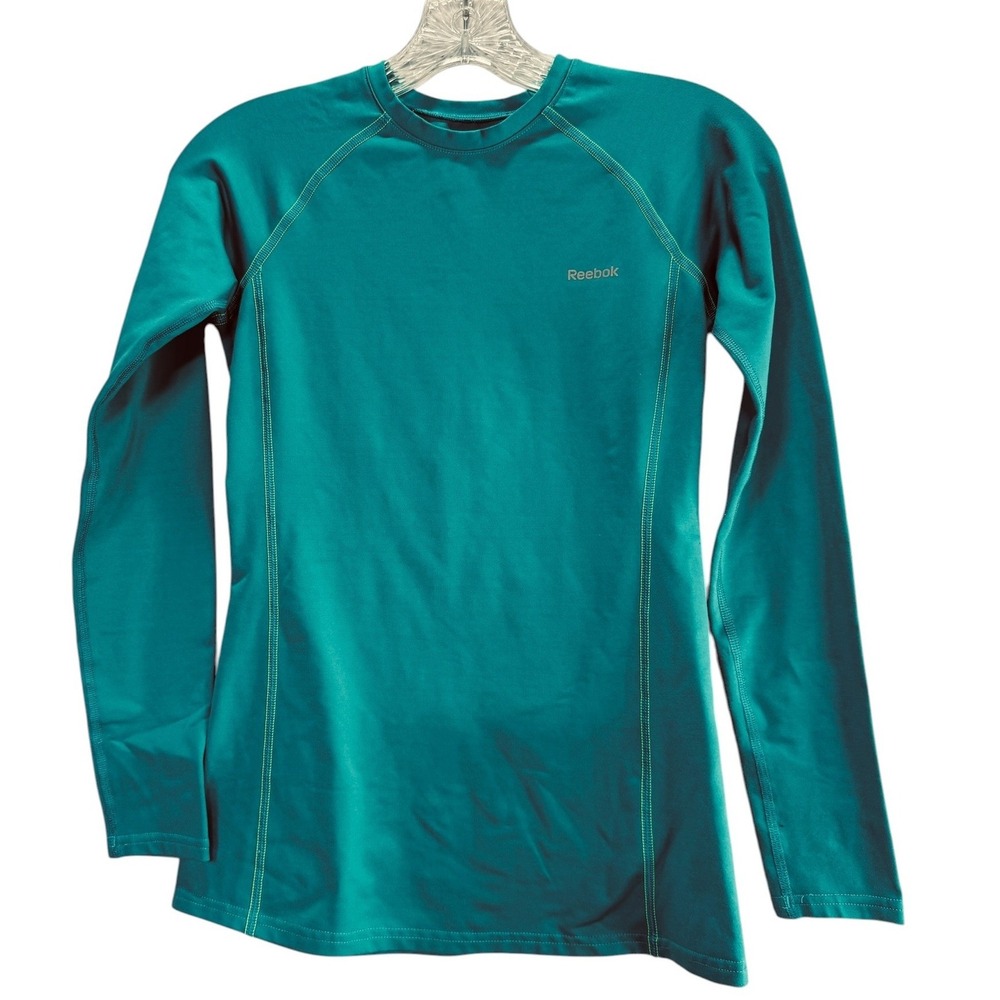 Reebok PlayDry Athletic Top XS Women Teal Compression Shirt Base Layer Active